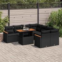 9-delige Loungeset met kussens poly rattan acacia zwart - thumbnail