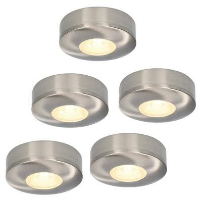 Set van 5 Pavo - Platte LED opbouwspots 23mm - 3W 300lm - 2700K - Dimbaar - Rond - IP44 - RVS