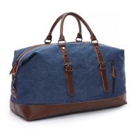 Canvas Leather Men Travel Bags Carry on Luggage Bags Men Duffel Bags Handbag Travel(Blue) - thumbnail