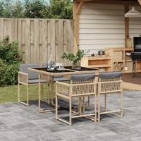 5-delige Tuinset met kussens poly rattan gemengd beige - thumbnail