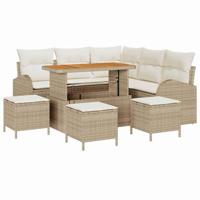 Tuinbankenset met kussen 9 pcs Beige poly rattan - thumbnail