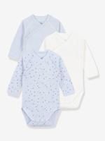 Set van 3 overslag body's met lange mouwen en print PETIT BATEAU lichtblauw - thumbnail