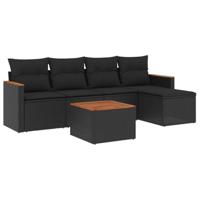 6-delige Loungeset met kussens poly rattan zwart - thumbnail