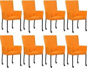 Set van 8 Feloranje leren moderne eetkamerstoelen Deal - met armleuning poot vierkant zwart met wiel - Hermes Leer Arancio (feloranje leer)