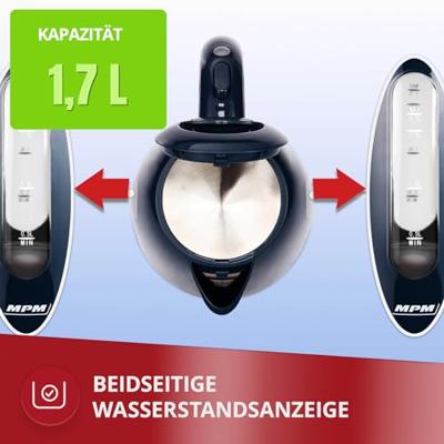 MPM MCZ-85/G1 waterkoker 1,7 l 2200 W Zwart