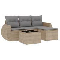 5-delige Loungeset met kussens poly rattan beige - thumbnail