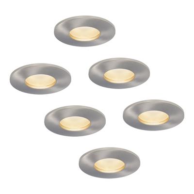 Set van 6 Vegas - LED platte inbouwspots met lage inbouwdiepte 60mm - 6 Watt 570 Lumen - 4000K Neutraal wit - GU10 LED Module - Dimbaar - Rond - IP44 voor badkamer, buiten en binnen - RVS