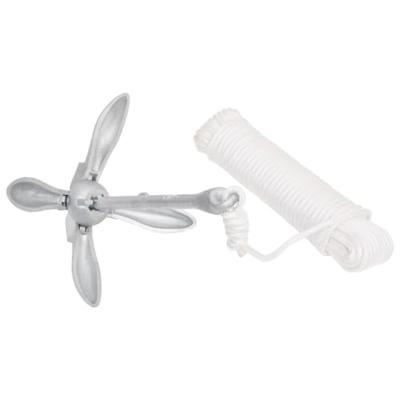 Anker met touw inklapbaar 6 kg smeedijzer zilverkleurig