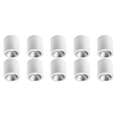 Opbouwspot 10 Pack - Pragmi Cliron Pro - GU10 Fitting - Opbouw Rond - Mat Wit/Zilver - Aluminium - Verdiept - Ø90mm