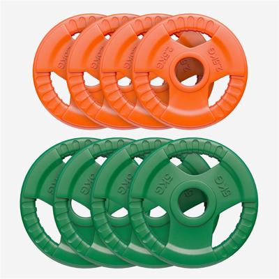Voordeelbundel Olympische halterschijven 4 x 2,5 + 4 x 5 kg Gripper Gietijzer Rubber Coating - 50 mm Voordeelbundel Olympische halterschijven 4 x 2,5 + 4 x 5 kg Gripper Gietijzer Rubber Coating - 50 mm