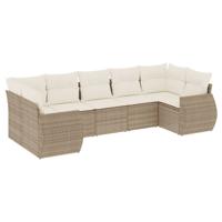 7-delige Loungeset met kussens poly rattan beige - thumbnail
