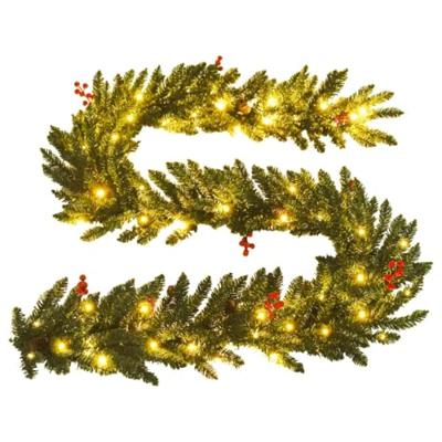 VidaXL Kunstkerstbomen 2 st met krans, guirlande en led&apos;s