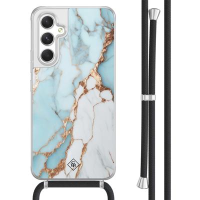Samsung Galaxy A54 hoesje met koord - Marmer lichtblauw
