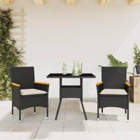 3-delige Tuinset met kussens poly rattan en glas zwart - thumbnail