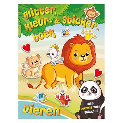 Mondikaarten Glitter-, kleur- en stickerboek - dieren