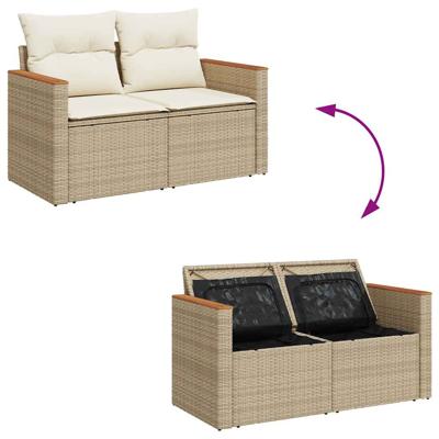 7-delige Loungeset met kussens poly rattan beige - thumbnail
