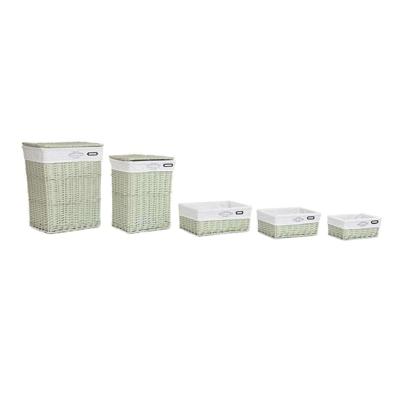 Mandenset DKD Home Decor Groen vlechtwerk 44 x 34 x 56 cm 5 Onderdelen