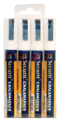 Securit krijtmarker medium wit, blister met 4 stuks Securit krijtmarker medium wit, blister met 4 stuks