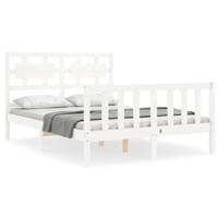 Bedframe met hoofdbord massief hout wit - thumbnail
