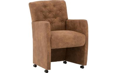 Goossens Eetkamerstoel Oliver bruin microvezel met armleuning en met wielen, stijlvol landelijk