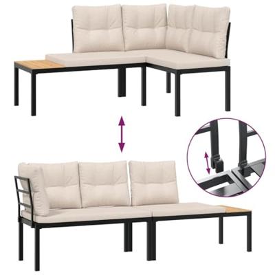 3-delige Loungeset met kussens gepoedercoat staal zwart