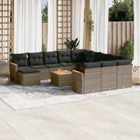 13-delige Loungeset met kussens poly rattan grijs - thumbnail