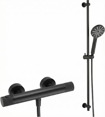 Ben Engraved Cross thermostatische doucheset 15cm met gravering en 3 straalsoorten mat zwart