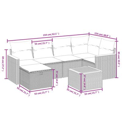 6-delige Loungeset met kussens poly rattan zwart - thumbnail