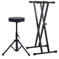 VidaXL Keyboardstandaard en -kruk dubbel versterkt zwart - thumbnail