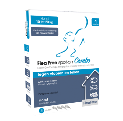 Flea Free Spot-On Combo voor honden 10 - 20 kg 4 pipetten