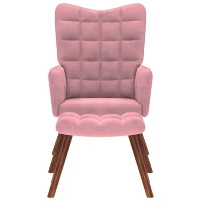 Relaxstoel met voetenbank fluweel roze