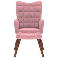 Relaxstoel met voetenbank fluweel roze - thumbnail