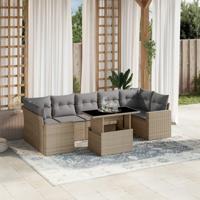 8-delige Loungeset met kussens poly rattan beige - thumbnail
