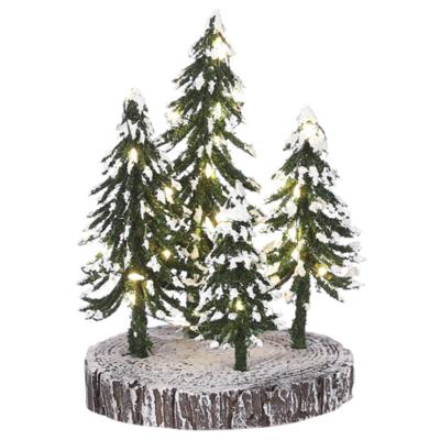 Kerst kersthuisje 4 snowy trees on base with warm white light b/o Luville - Luville