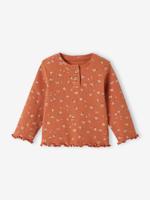 T-shirt van ribtricot baby lange mouwen roest - thumbnail