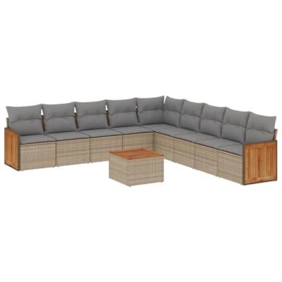10-delige Loungeset met kussens poly rattan beige
