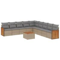 10-delige Loungeset met kussens poly rattan beige - thumbnail