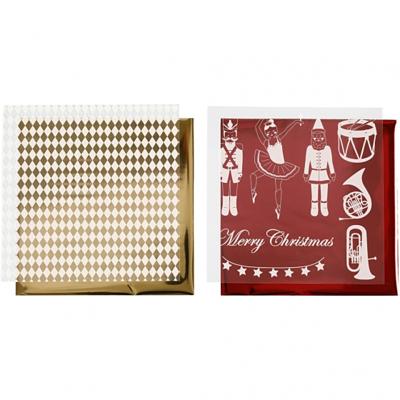Vivi Gade Deco folie en transfer vel, notenkraker, kerstman en ballerina, vel 15x15 cm, goud, rood, wit, 4 vel/ 1 doos