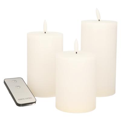 3St Wit Kaars Wax Rustiek 3D Lont 7,5X10/12,5/15Cm Afstandsbediening 3X3Aaa Anna's Collection - Annas collection