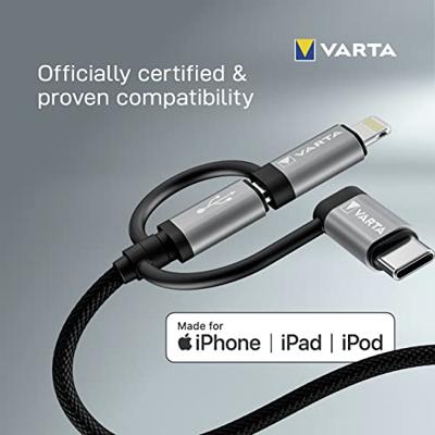 Varta USB-kabel USB-A stekker, USB-micro-B stekker, USB-C stekker, Apple Lightning stekker 2.00 m Meerdere kleuren 57937101111