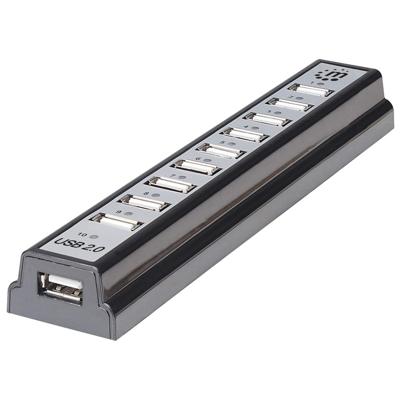 Manhattan USB-Hub USB 2.0-hub 10 poorten Zwart, Zilver