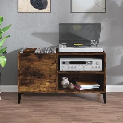 Platenkast 84,5x38x48 cm bewerkt hout gerookt eikenkleurig Platenkast 84,5x38x48 cm bewerkt hout gerookt eikenkleurig