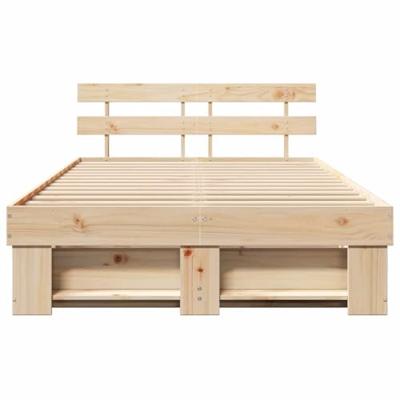 Bedframe met hoofdeinde Bruin 135 x 190 cm Massief grenenhout