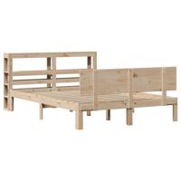 Bedframe met hoofdbord massief grenenhout wit 140x200 cm - thumbnail
