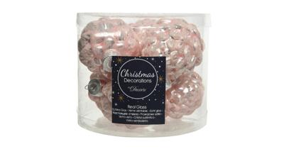 Decoris Kerstballen glas dennenappel 6st Poederroze 5x7cm Decoris Kerstballen glas dennenappel 6st Poederroze 5x7cm