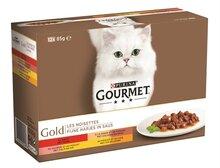 Gourmet Gold Fijne Hapjes in saus met rund, kalkoen en eend, zalm en kip, kip en lever (85g) 96 x 85 g - thumbnail