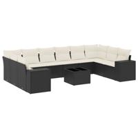 11-delige Loungeset met kussens poly rattan zwart - thumbnail