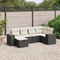 6-delige Loungeset met kussens poly rattan zwart - thumbnail