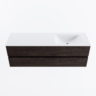 MONDIAZ VICA 150cm badmeubel onderkast Dark Brown 2 lades. Wastafel CLOUD rechts zonder kraangat, kleur Talc.
