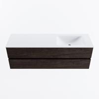MONDIAZ VICA 150cm badmeubel onderkast Dark Brown 2 lades. Wastafel CLOUD rechts zonder kraangat, kleur Talc. - thumbnail
